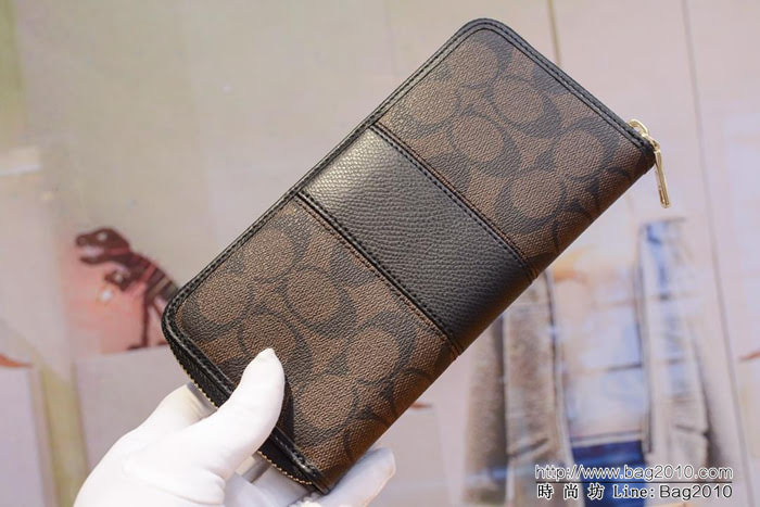 COACH蔻馳 F52859 pvc配皮 經典logo專櫃新款 馬車標拼色 長款拉鏈錢包 outlets款  Chz1334